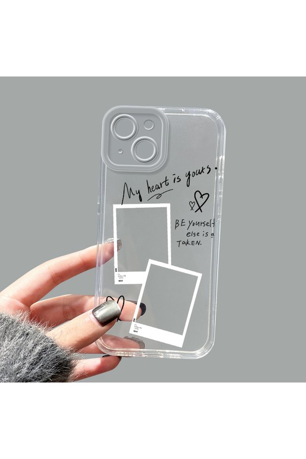 iPhone 13 Compatible Camera Protected Anti-Shock Aesthetic Print Patterned Transparent Silicone Case