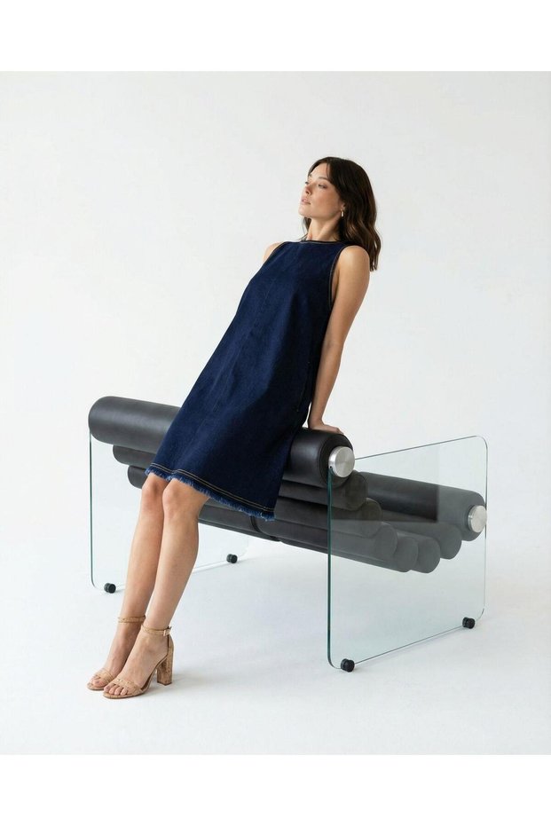 Fame Women's Sleeveless Back Detail Denim Dress