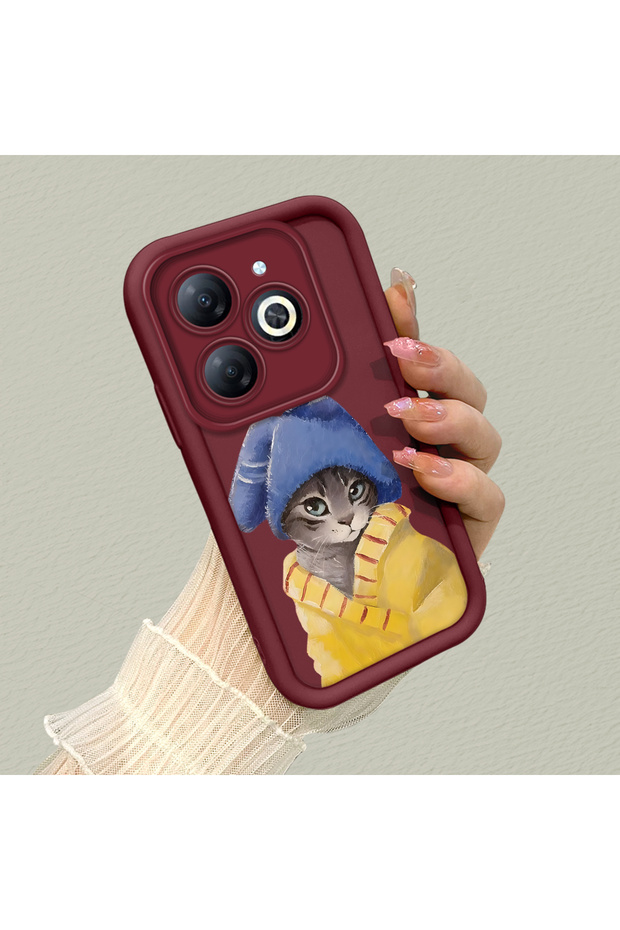 Infinix Hot 40I Compatible Elegant Cat Patterned , High Quality Silicone Phone Case.