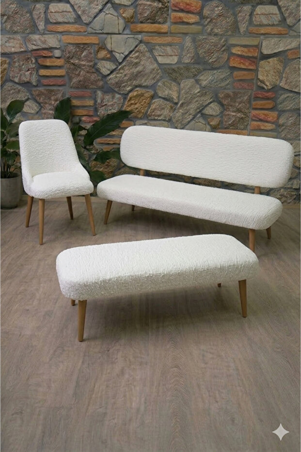 Bench and Pouf Set Cover Set - 2 Armchairs, 1 Bench, 1 Pouf Cover