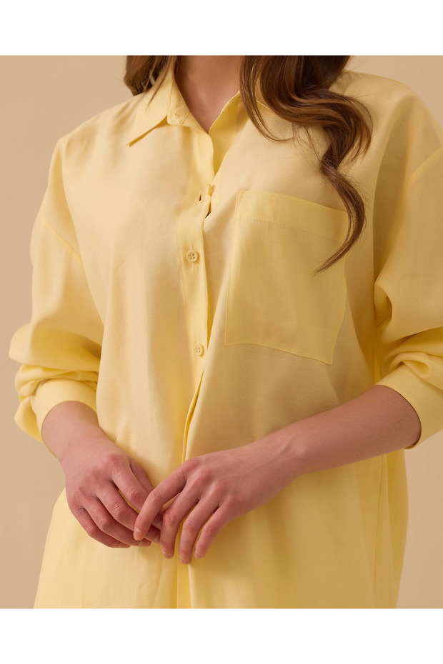 Oversize Basic Keten Gömlek - 3