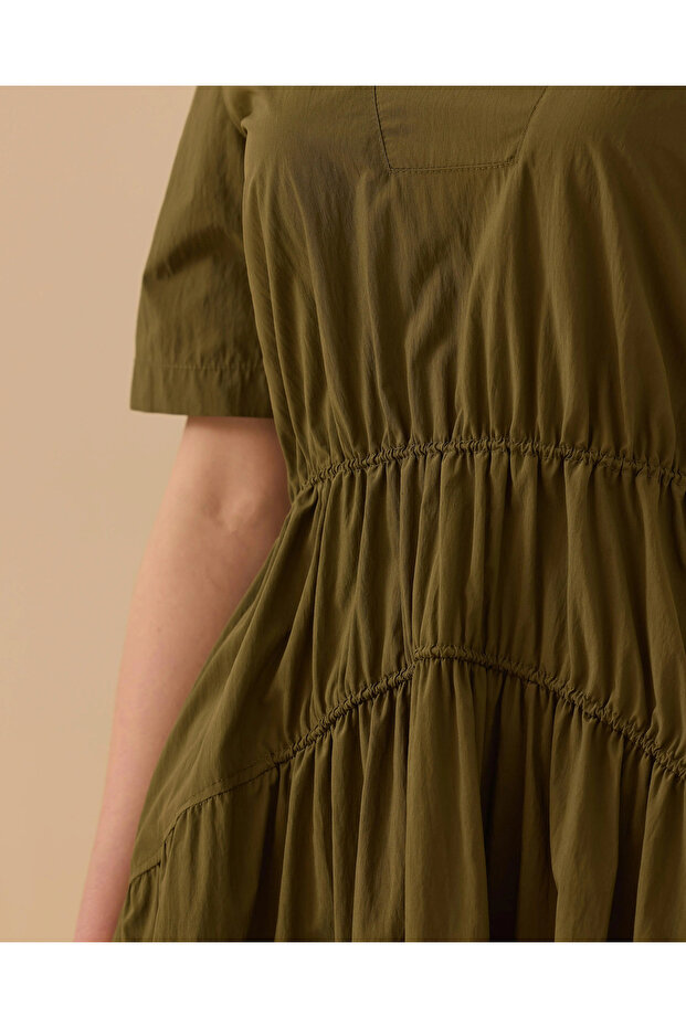 Polo Yaka Elastik Bel Elbise - 4