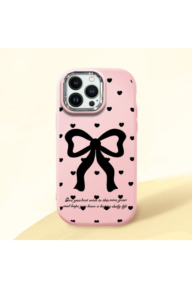 iPhone 12 Pro Max Compatible Camera Protected Pink Soft Silicone Phone Case Bowknot Patterned