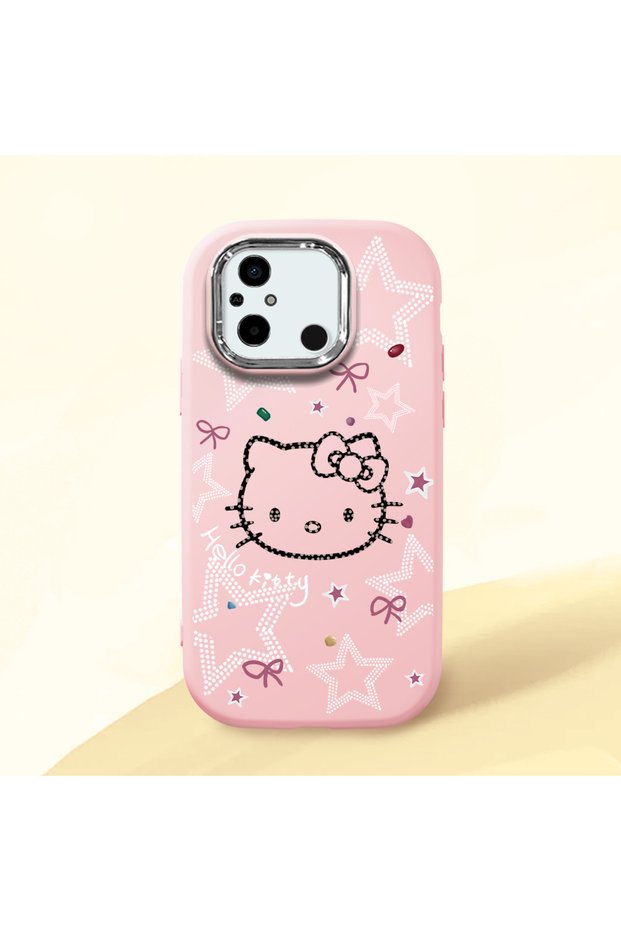 Poco C55 Compatible Hello Kitty Patterned Camera Protected Pink Soft Silicone Phone Case