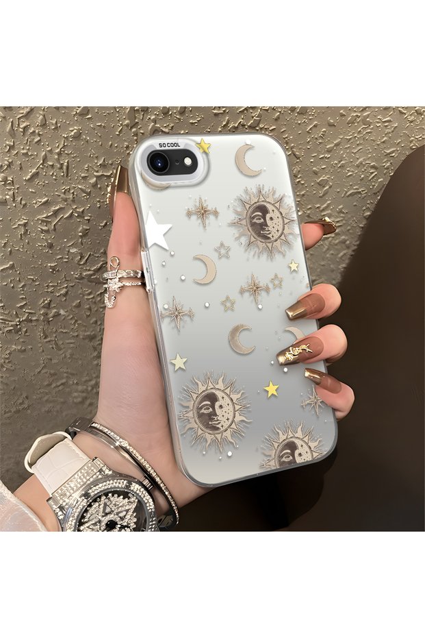 iPhone 7/8/Se 2020 2022 Compatible Gold Tone Star Patterned Acrylic Material Phone Case