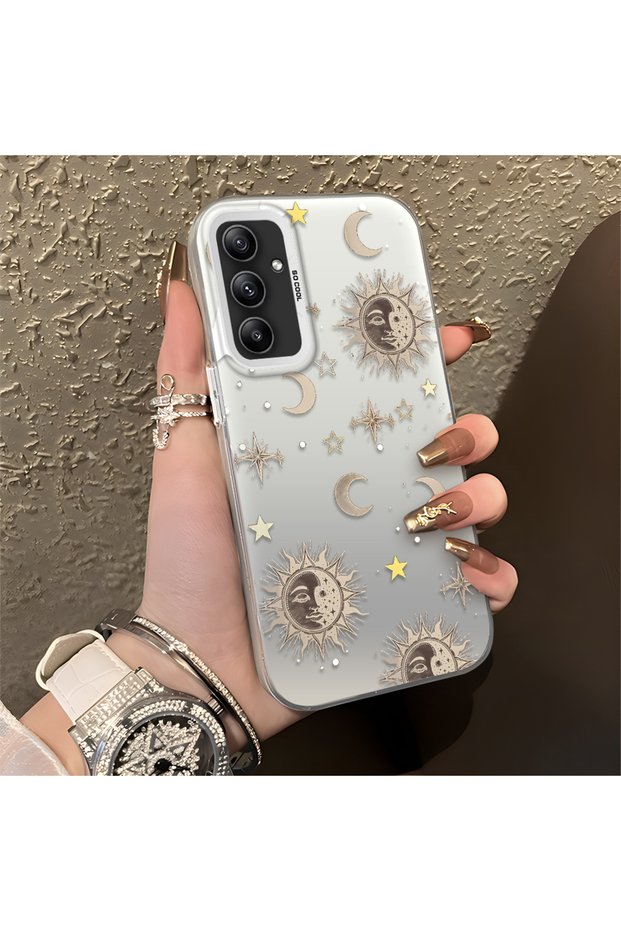 Samsung Galaxy A34 Compatible Gold Tone Star Patterned Acrylic Material Phone Case