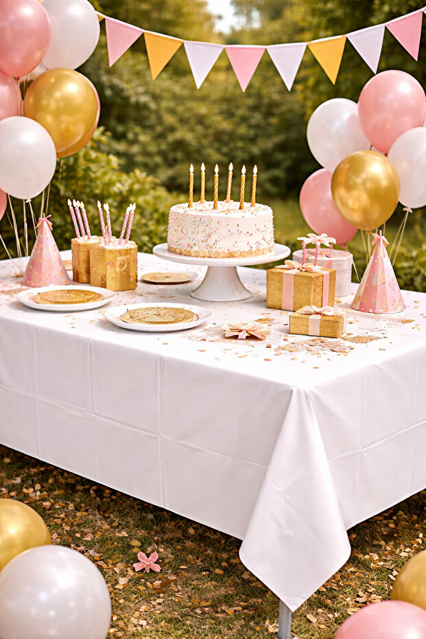 White Plastic Tablecloth – Disposable Party and Birthday Tablecloth