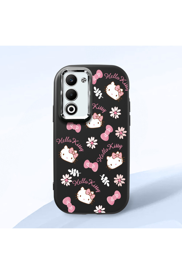 Oppo A5 Compatible Camera Protected Black Soft Silicone Phone Case Hello Kitty Patterned