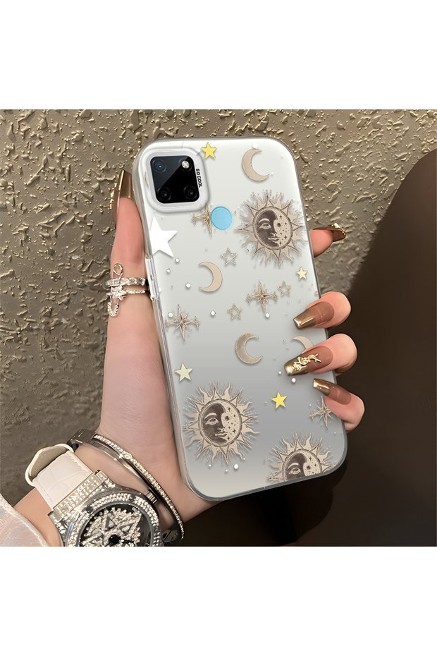 Realme C21Y/C25Y Compatible Gold Tone Star Patterned Acrylic Material Phone Case