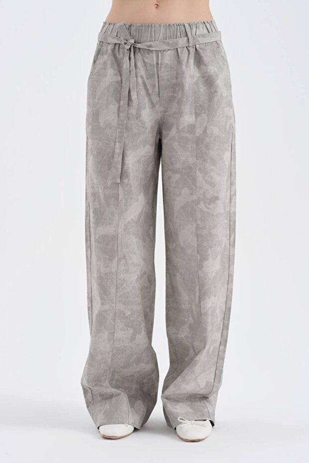 Women's Belt Detail Lined Design Wide-Leg Pants