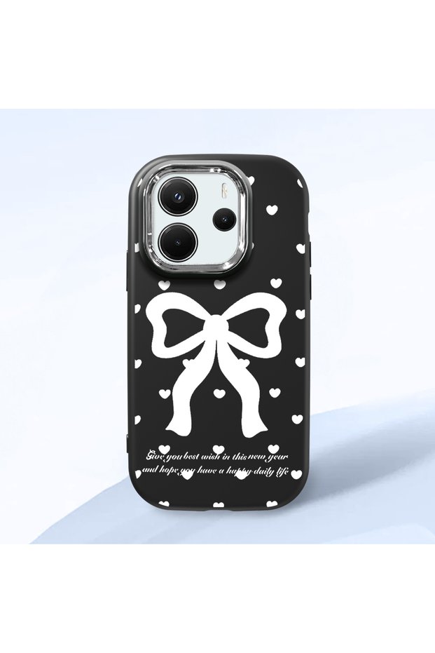 Redmi Note 14 4g Compatible Camera Protected Black Soft Silicone Phone Case Bowknot Patterned