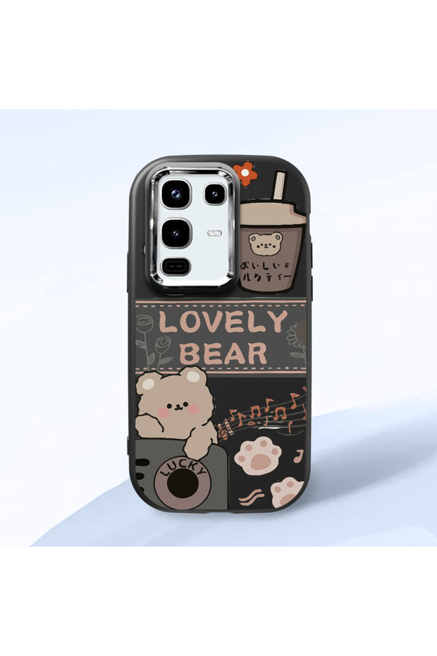 Infinix Note 50 Compatible Camera Protected Black Soft Silicone Phone Case Cute Bear Patterned