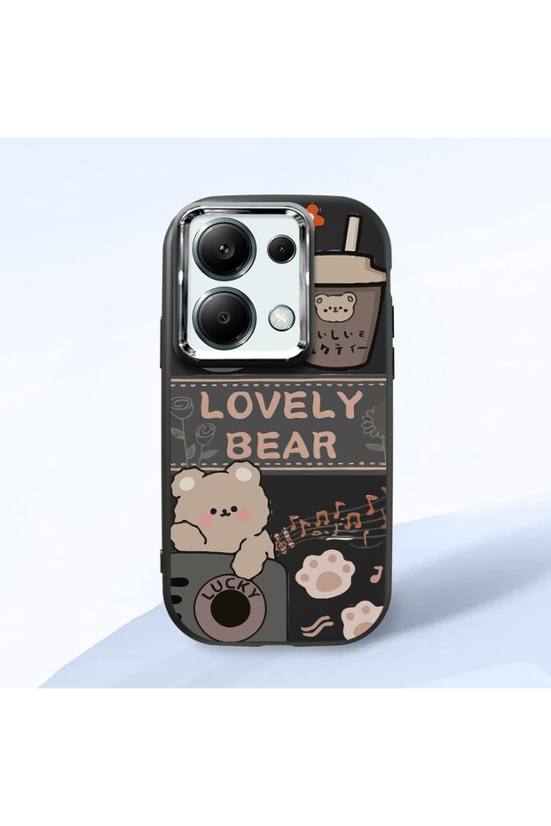 Poco M6 Pro 4g Compatible Camera Protected Black Soft Silicone Phone Case Cute Bear Patterned