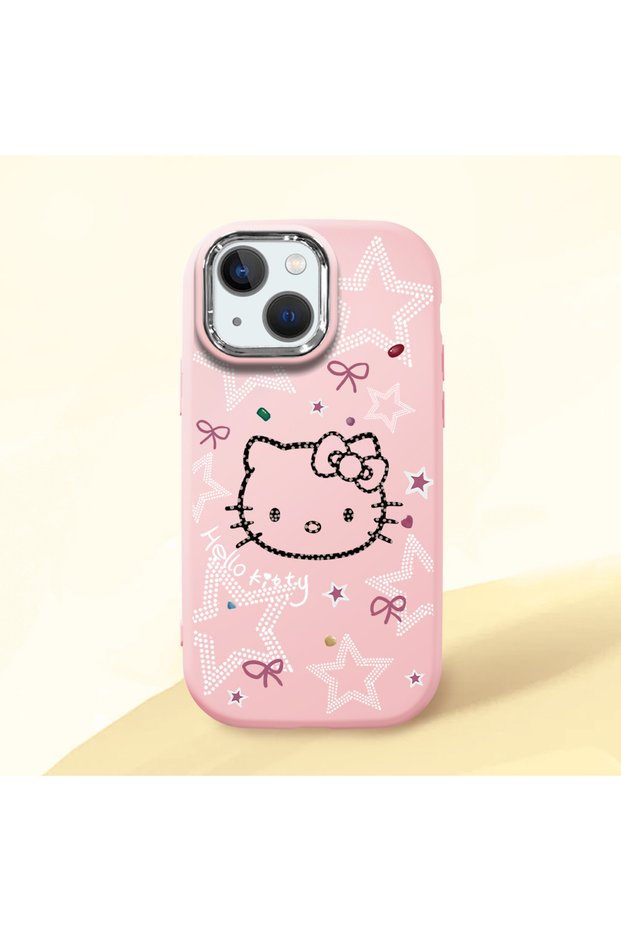 iPhone 13 Mini Compatible Hello Kitty Patterned Camera Protected Pink Soft Silicone Phone Case