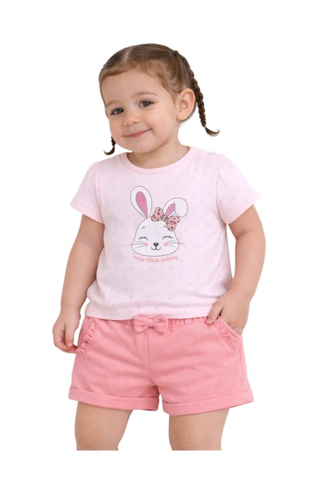 Infant Girls’ 2-Piece Set – Bunny Face Top & Bow Detail Shorts