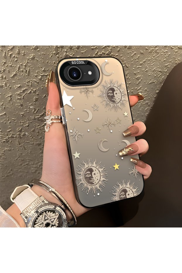 حافظة هاتف متوافقة مع iPhone 16E مصنوعة من مادة Gold Tone Star منقوش أكريليك