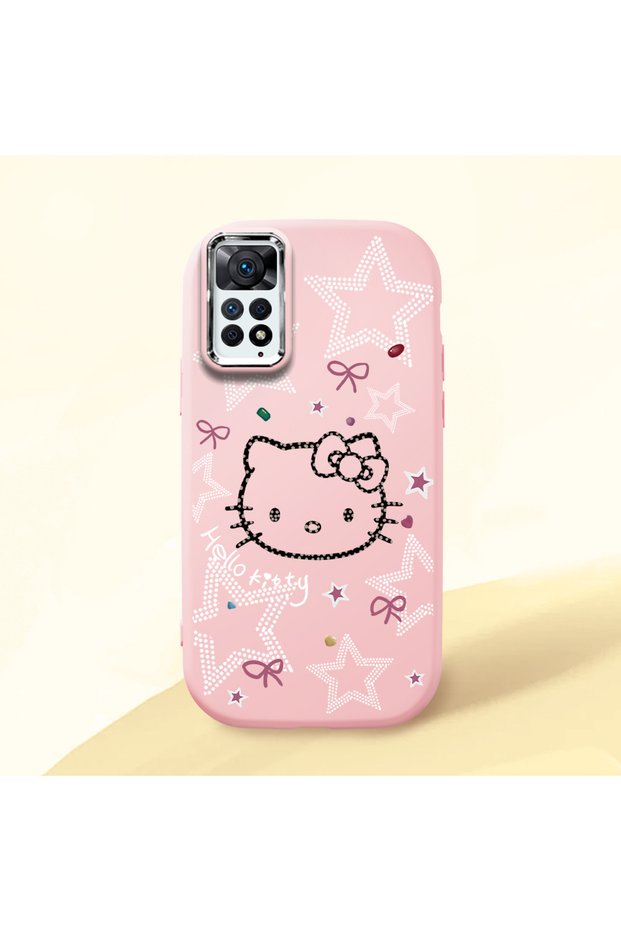 حافظة هاتف من السيليكون الناعم باللون الوردي متوافقة مع هاتف Redmi Note 12 Pro 4G Hello Kitty منقوش مع حماية للكاميرا