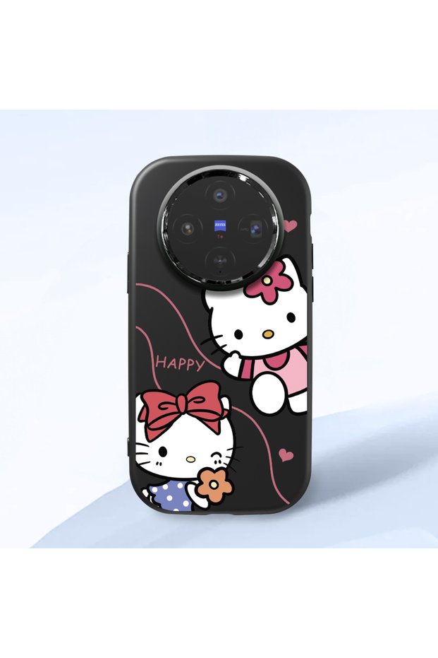 Vivo X300 Compatible Camera Protected Black Soft Silicone Phone Case Hello Kitty Patterned
