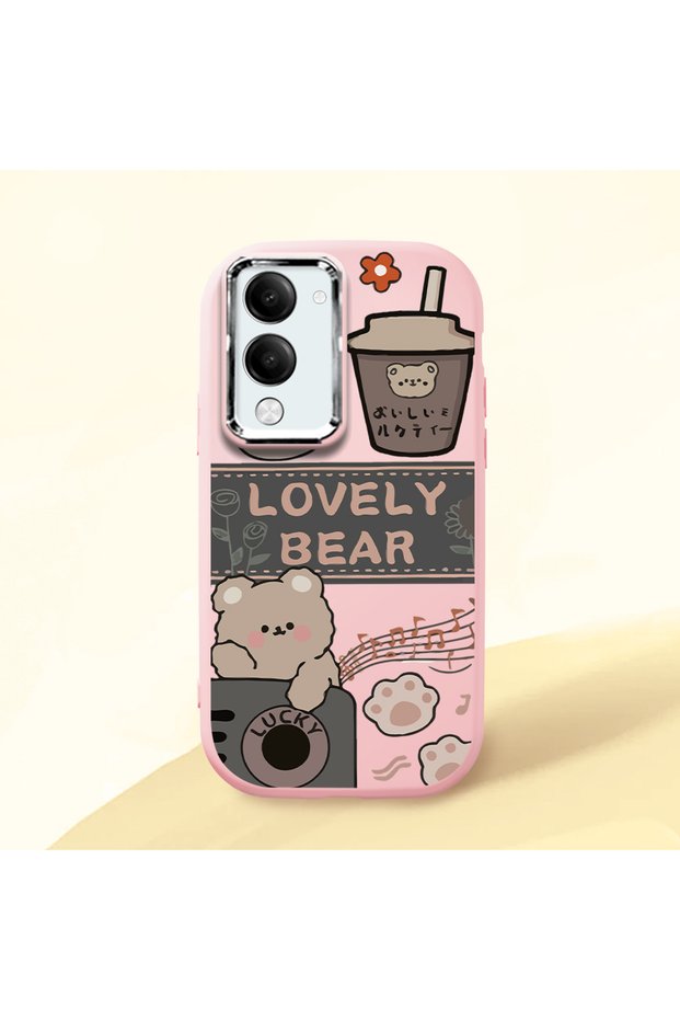 Vivo Y04 Compatible Camera Protected Pink Soft Silicone Phone Case Cute Bear Patterned