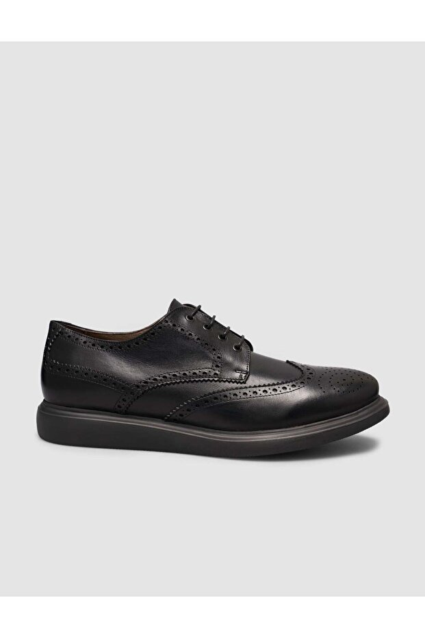 EVA Sole Genuine Leather Textured Black Lace-Up Men's Casual Shoes