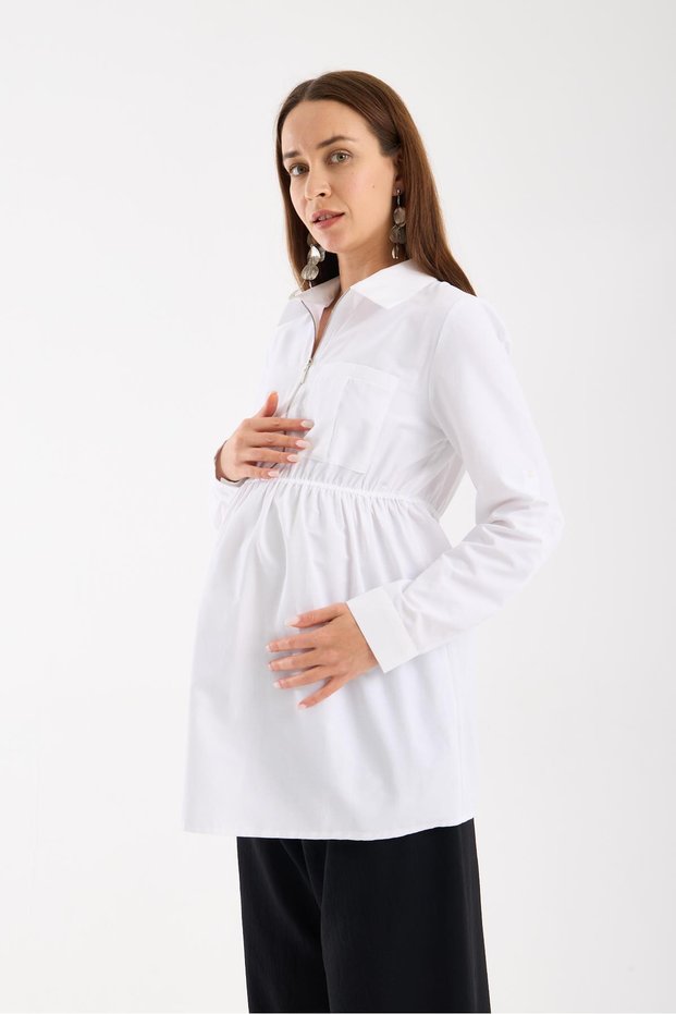 4568-Nursing Detail Long Sleeve Cotton Maternity Wear Shirt