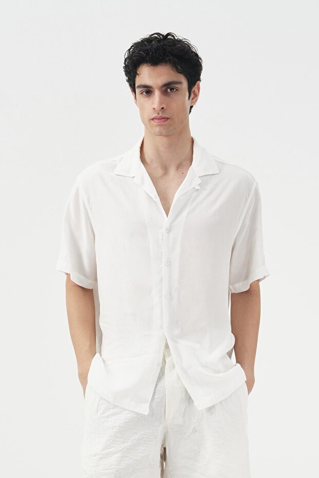 Short Sleeve Classic White Tencel Shirt