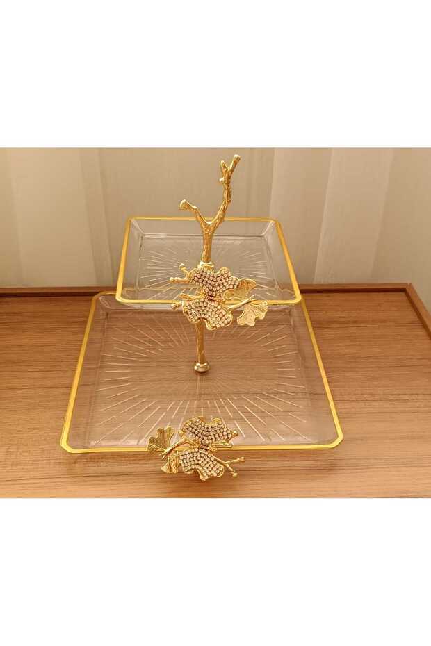 2-Tier Cast Iron Accessory Gilded Detailed Square Serving Plate Presentation Bowl Cookie Tray