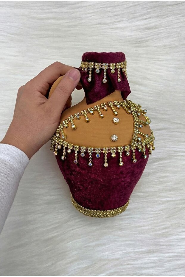 Burgundy Test, Velvet and Luxurious Shiny Stone-Adorned Bridal Henna Night Test, Wedding Cube, Soil Test