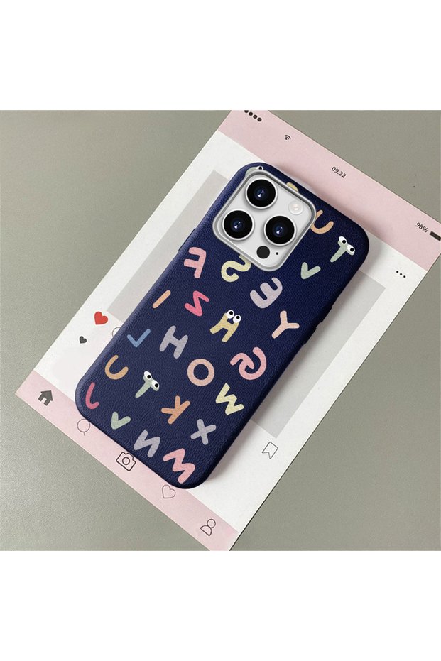 iPhone 15 Pro Compatible Stylish Letter Patterned , Leather Textured Phone Case
