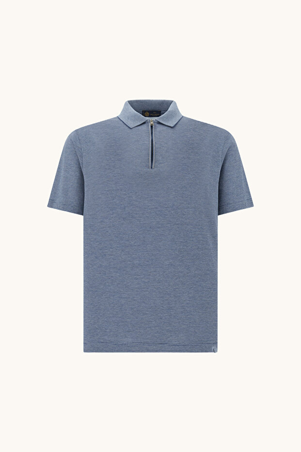 Cotton Silk Zip Polo Shirt