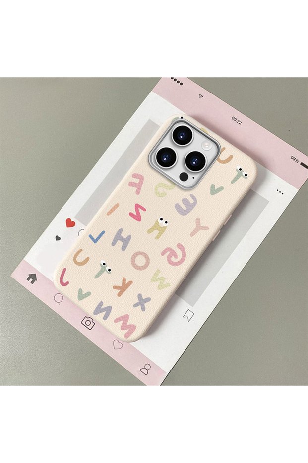 iPhone 15 Pro Compatible Stylish Letter Patterned , Leather Textured Phone Case