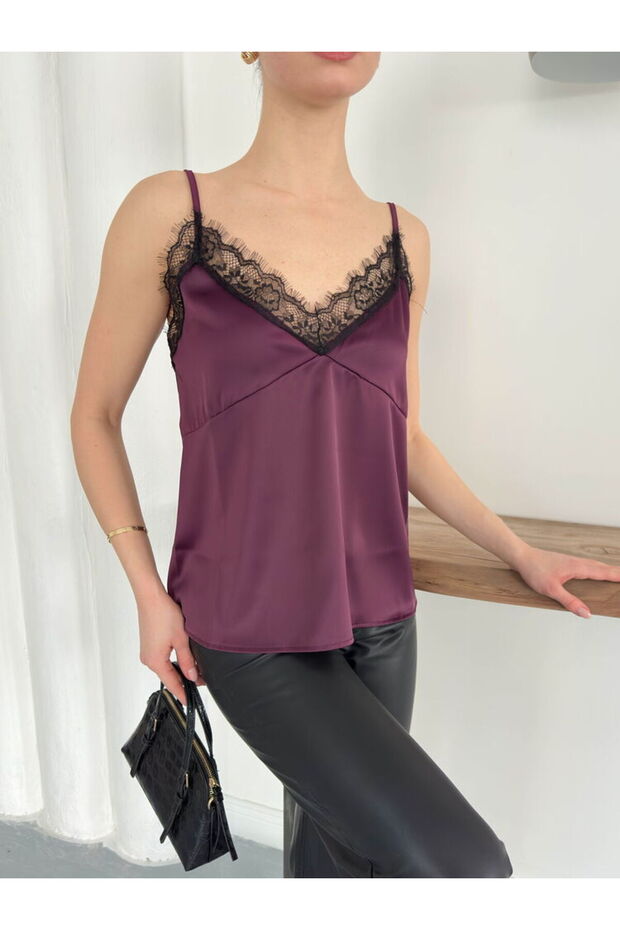 Satin Lace Tank Top - 2