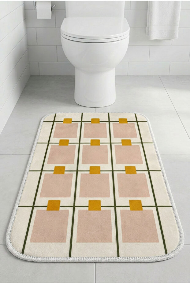 Multi-Purpose Toilet Front Bath Mat Non-Slip Base Foot Mat 60X40 Modern Patterned Soft Base