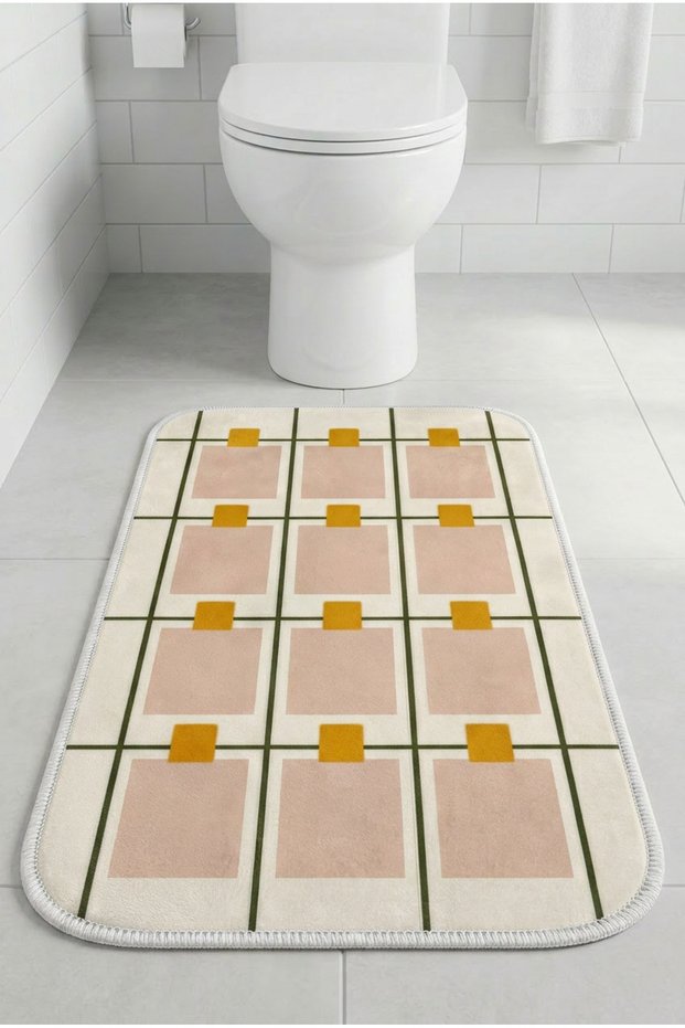 Multi-Purpose Toilet Front Bath Mat Non-Slip Base Foot Mat 60X40 Modern Patterned Soft Base
