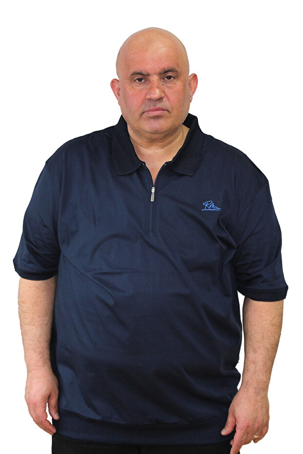 Men's Large Size Premium Mercerized Textured Polo Collar Zipper T-Shirt