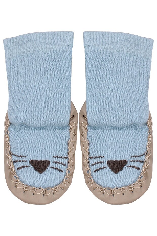 Baby Boy Blue Brown Patterned Sandal Socks