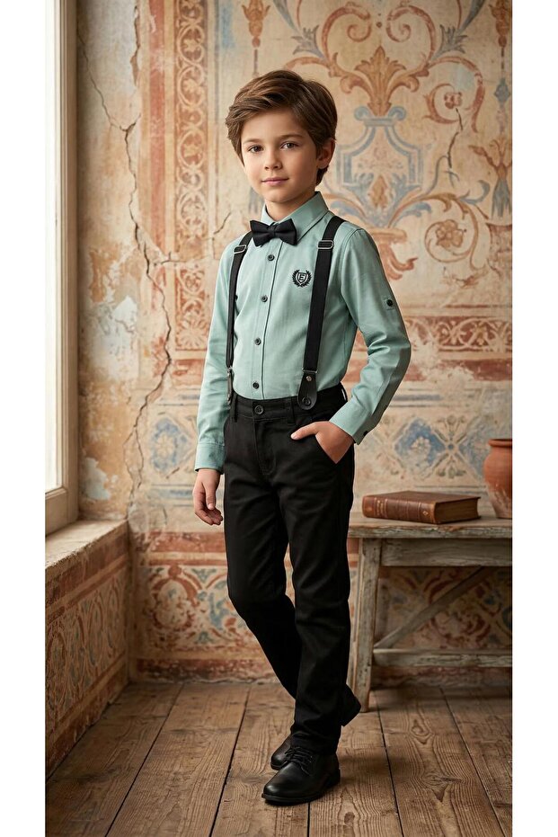 Solid Color Boy's Suit / Slopet with Suspenders and Bow Tie/ Shirt Pants /Boy's Suit