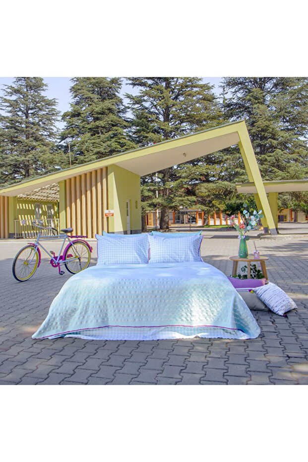 Almira-Z Mint Double 100% Cotton Pique Bedspread Set