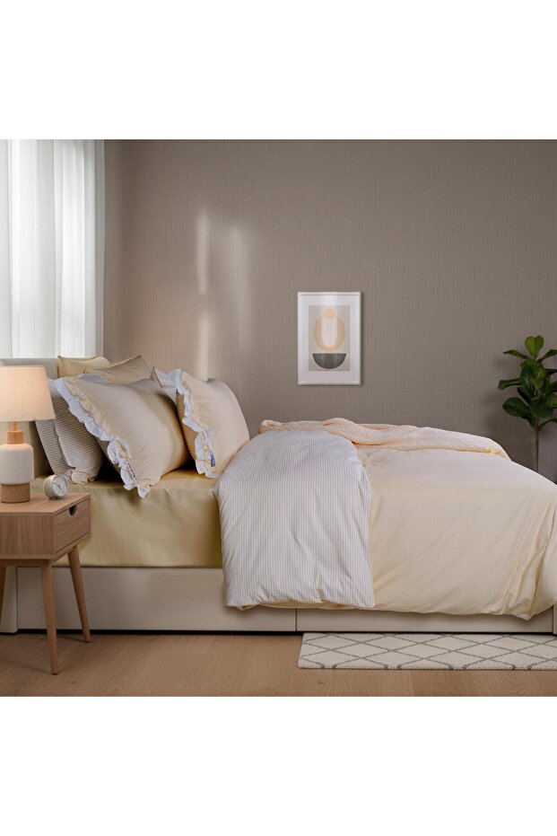 Eftelya Sarı Double 100% Cotton Duvet Cover Set