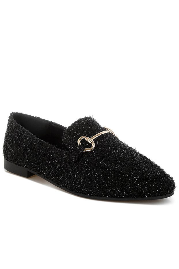 Women's Horsebit Detail Shiny Loafers in Black