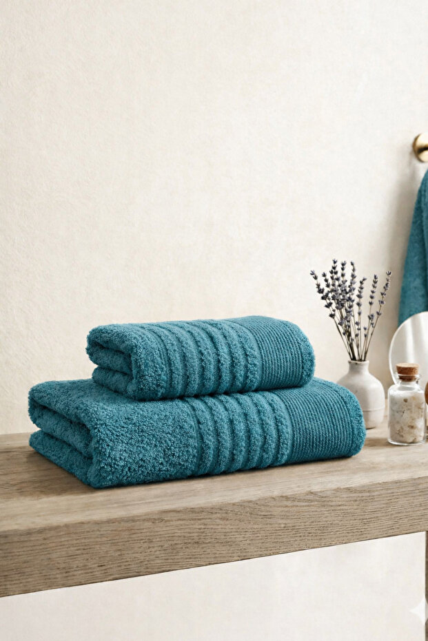 Elif 2 Piece Towel Set | 50X90 Hand Towel + 70X140 Bath Towel Modern Bathroom Towel Set