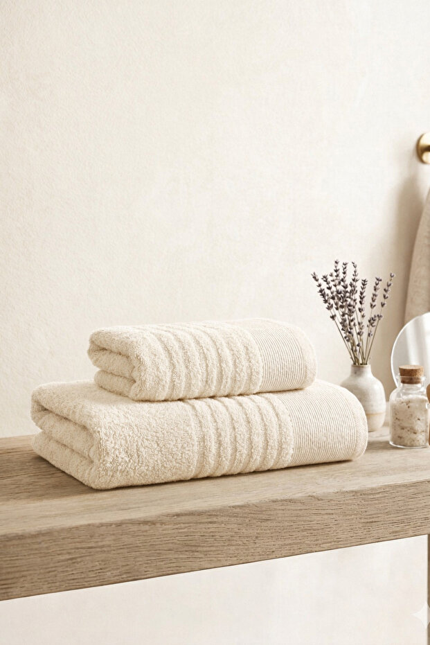 Elif 2 Piece Towel Set |   50X90 Hand Towel + 70X140 Bath Towel Modern Bathroom Towel Set