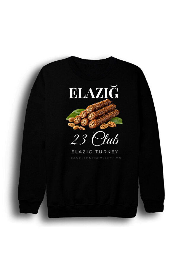 Elazığ - 23 - Harput - Orcik - Şehir Printed Unisex 100% Cotton Black Crew Neck Sweatshirt