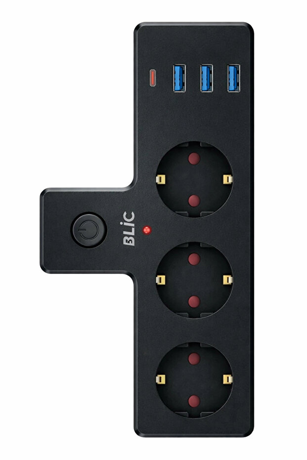 Blic FTR-12 حراري مقبس ثلاثي مع حماية من التيار - PD 20W USB-C + 3 مداخل USB-A - 2500W 10A