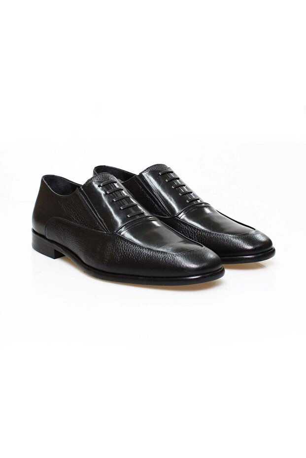 Black Color Lace-Up Genuine Leather Men's Shoes