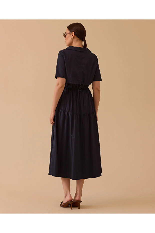 Polo Yaka Elastik Bel Elbise - 3