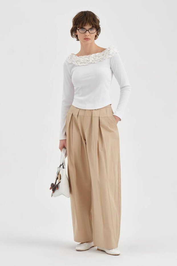 Women's Pleated Detailed 100% Cotton Design Balloon Fit Trousers