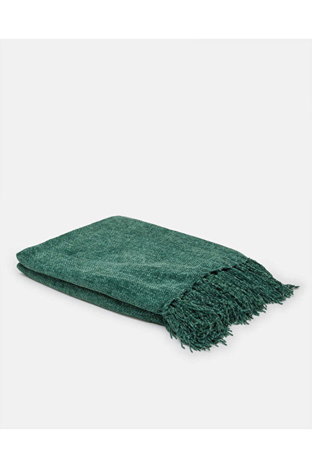 Green Solid Throw With Fringes - 4