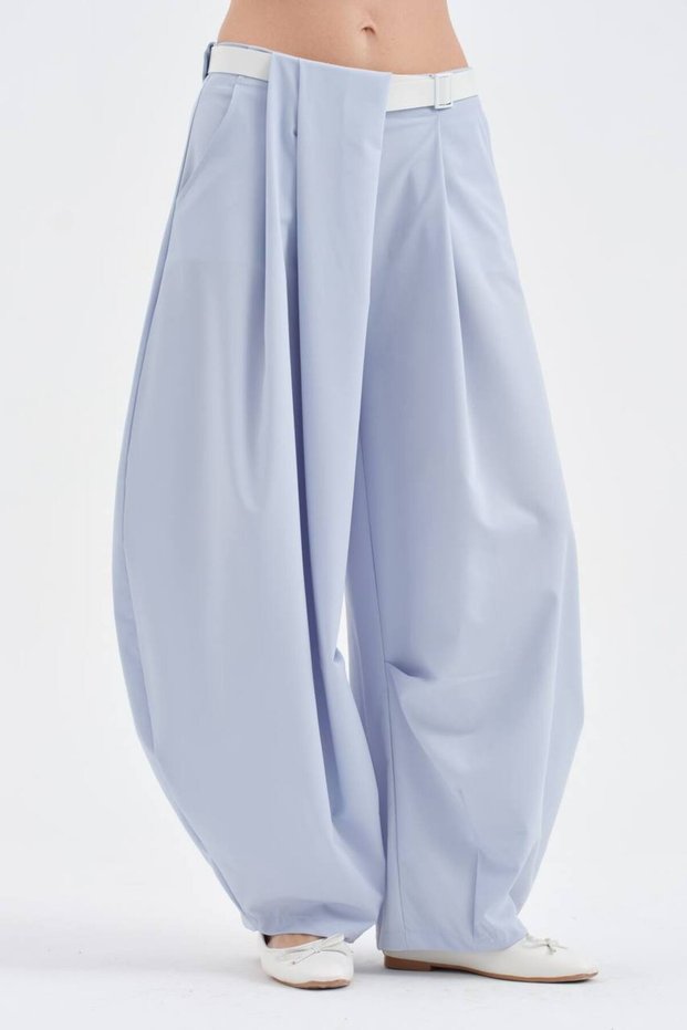 Women's Detachable Leather Belt Detail Design Balloon Fit Pants