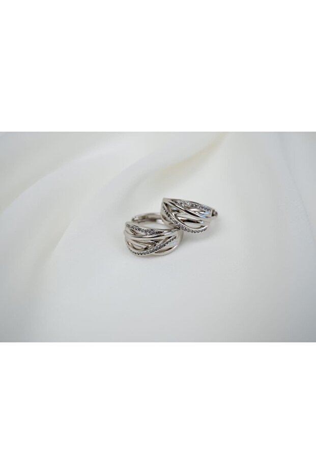 Kp291 Cross Stone Silver Hoop Earrings (Diameter 14 mm)